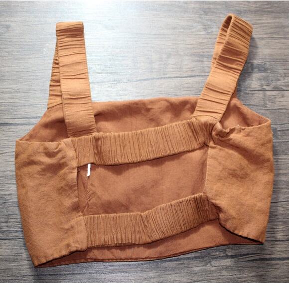 Zara Brown Cropped Tank Top Open Back Spring Summer Lagenlook Neutral Old Money - Picture 2 of 6